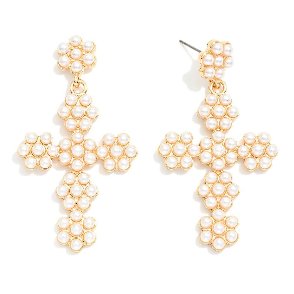 Pearl Cross Earrings