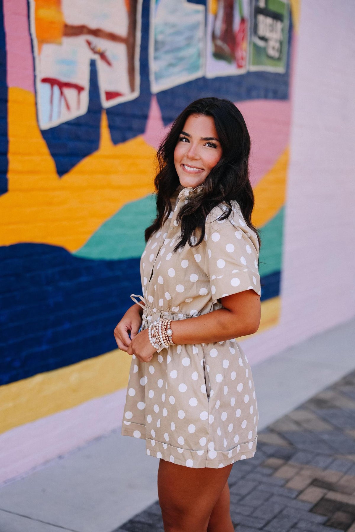 Taupe & White Polka Dot Romper