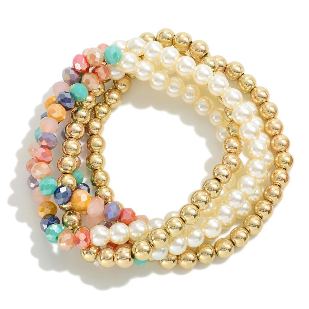 Multi-color Pearl & Gold Bracelet