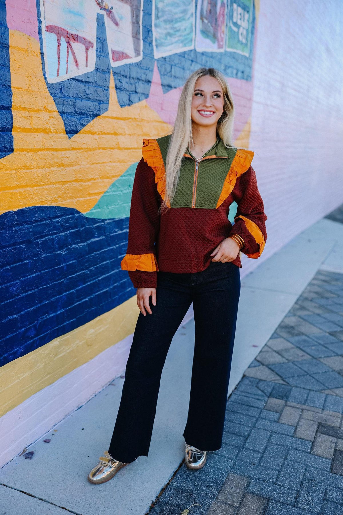 Fall Color Block Ruffle Top