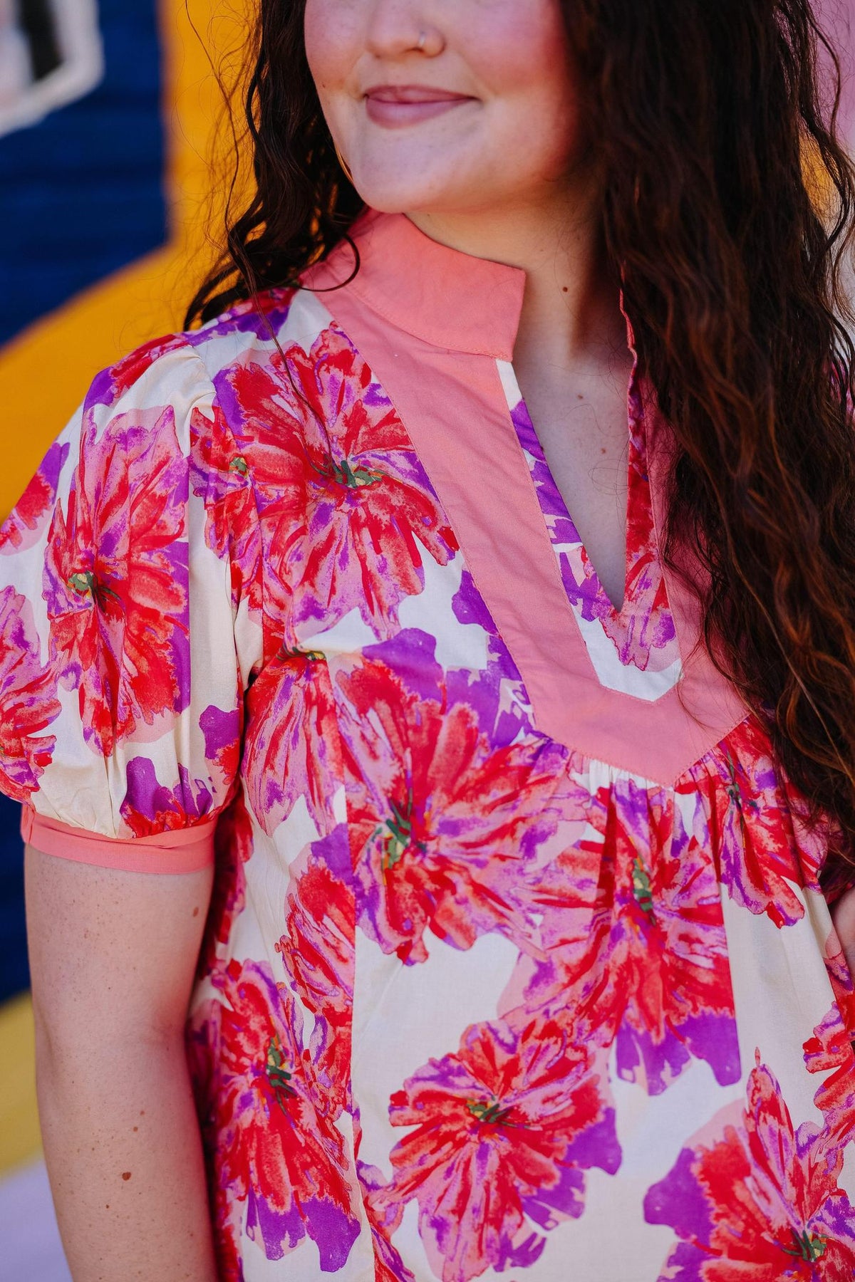 Floral Contrast Trim Top