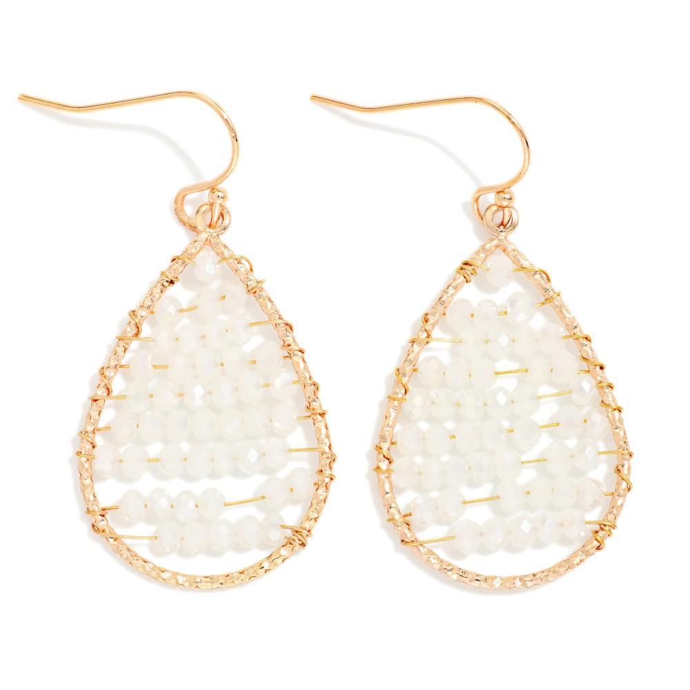 WhiteWire Wrapped Beaded Teardrop Earrings