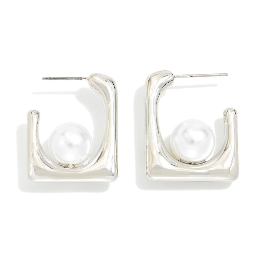 Silver Square & Pearl Earrings