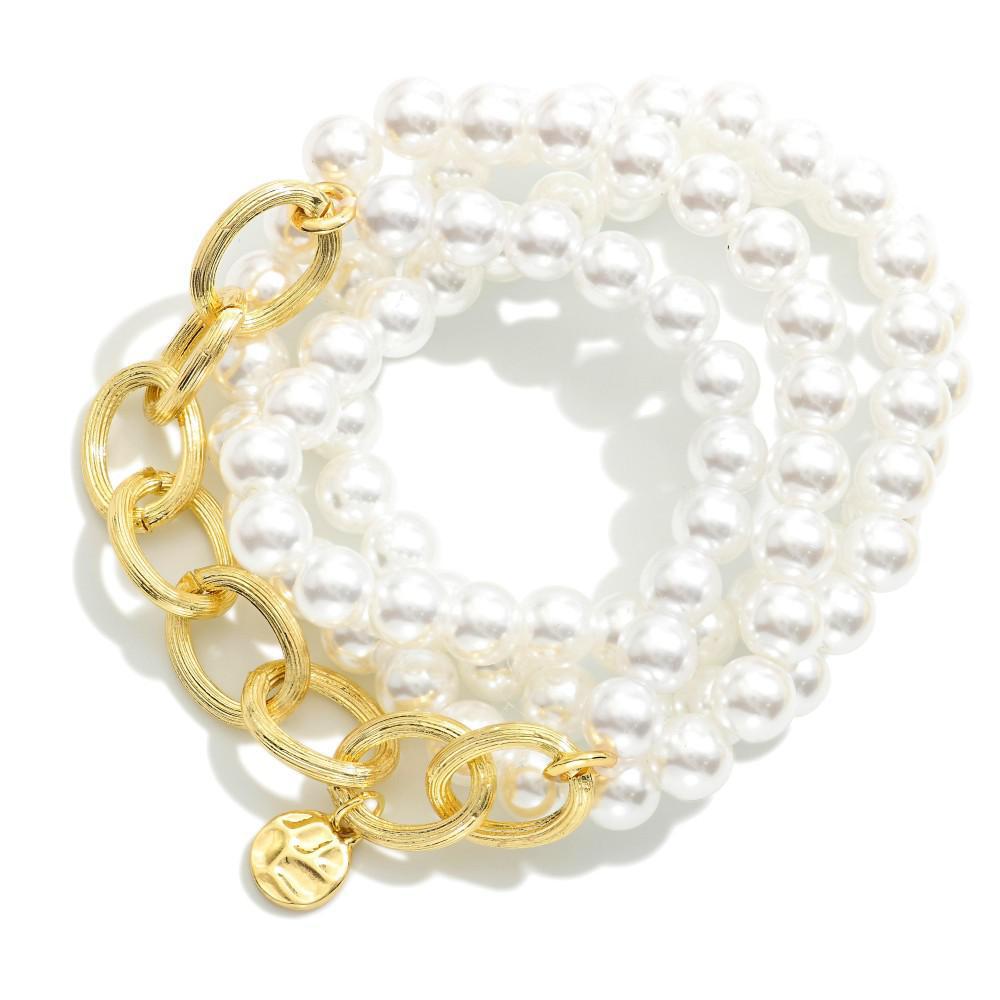 Link & Pearl Bracelet -  White