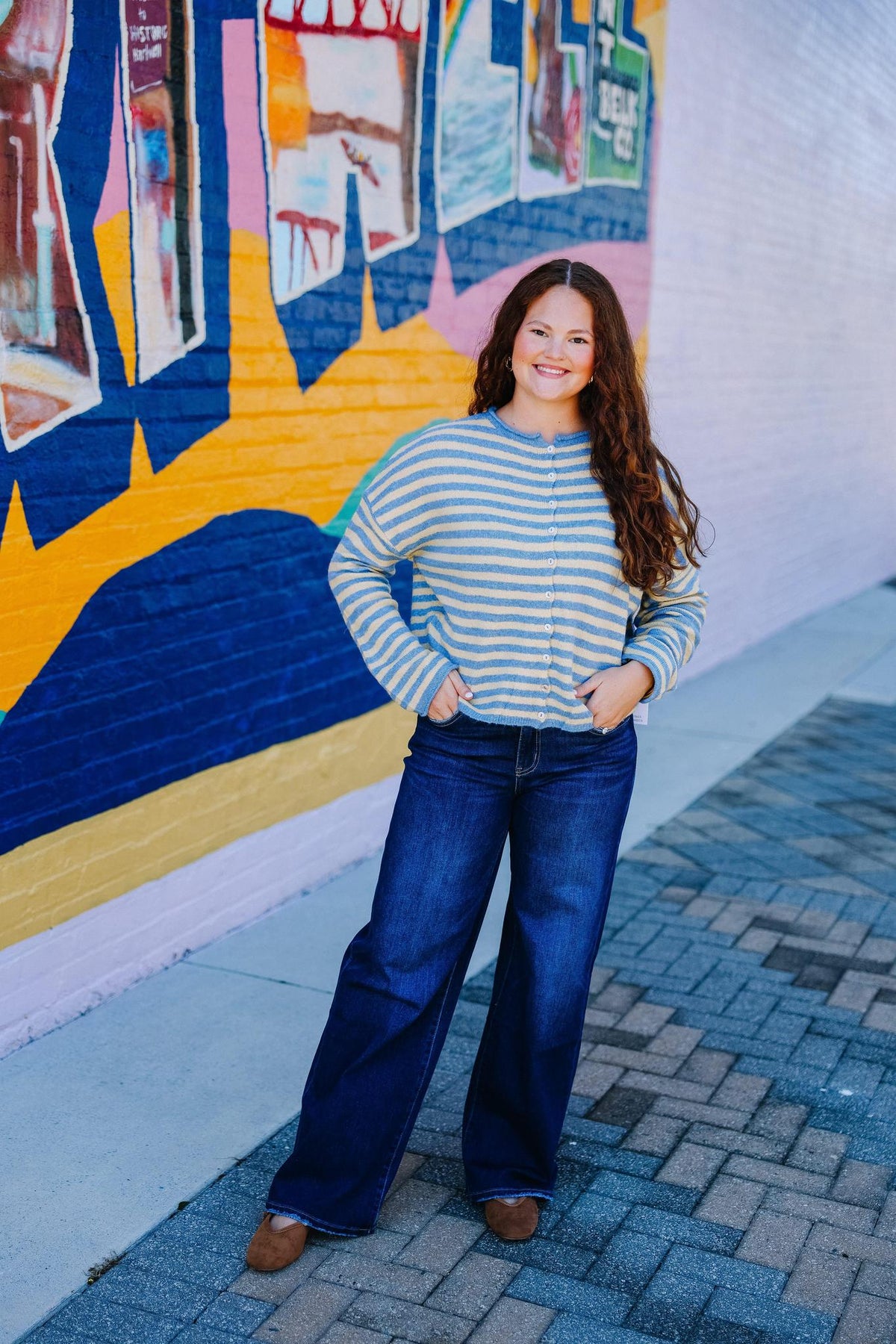 Yellow & Blue Striped Button Up Cardigan
