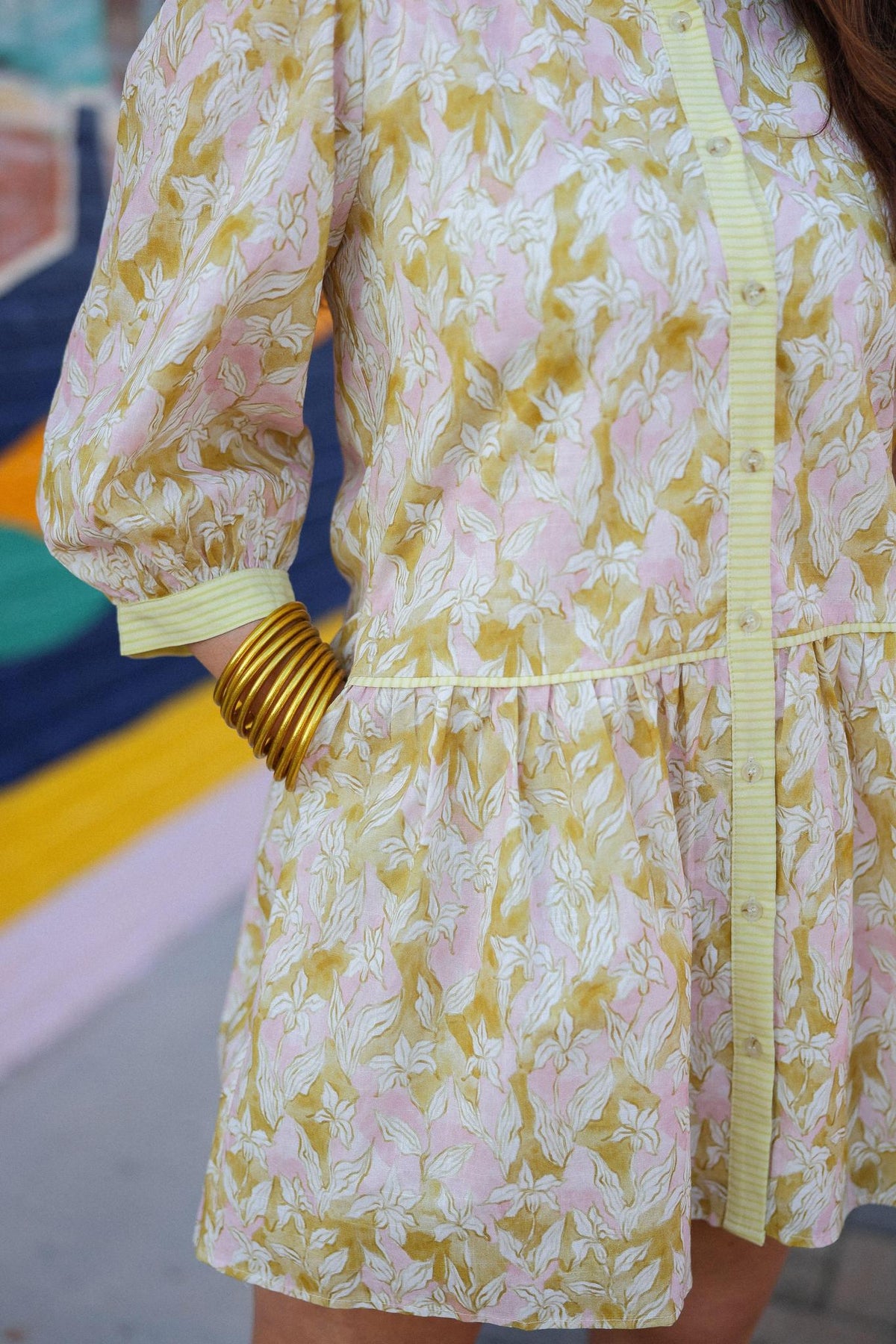 Pink Floral Button Front Dress