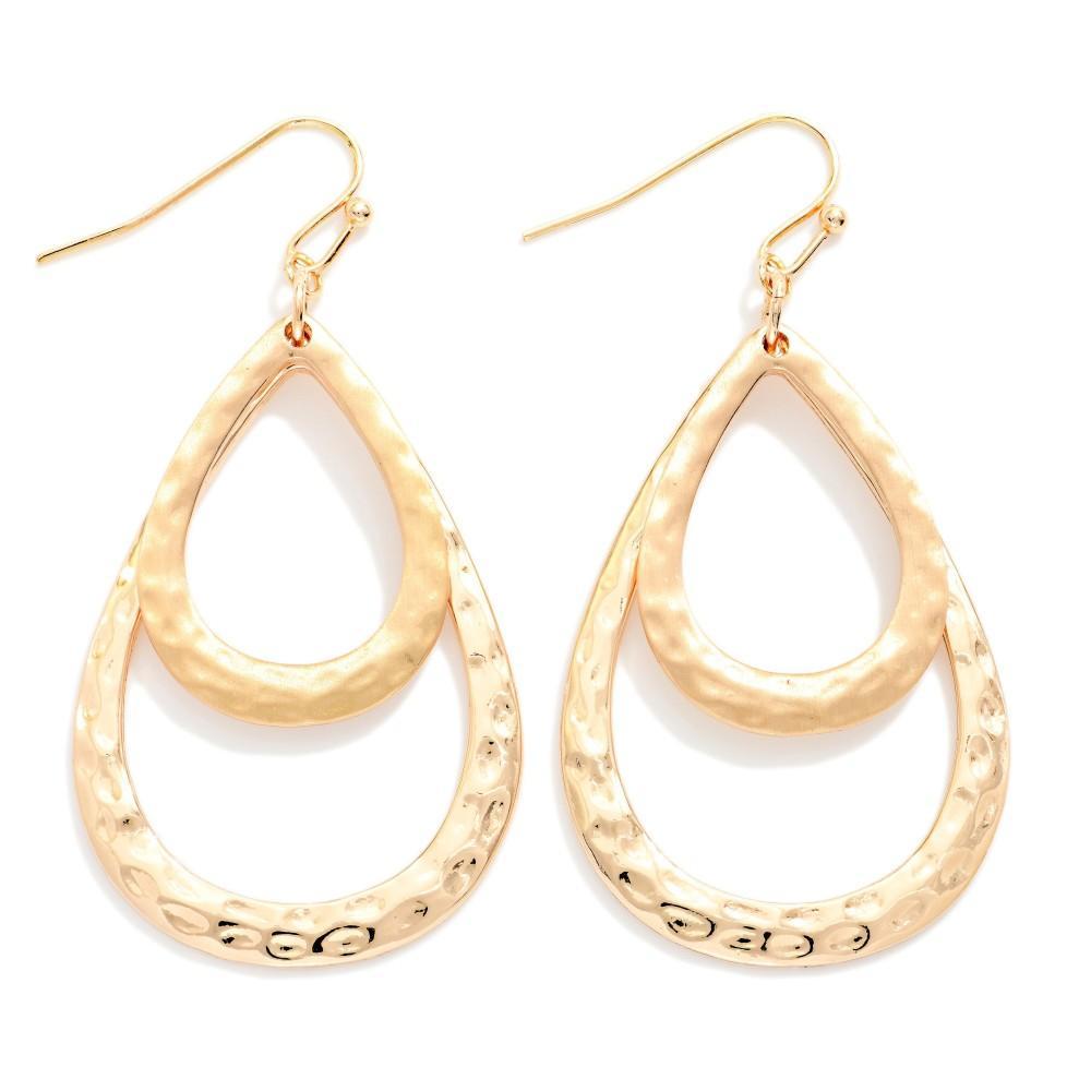 Gold Nesting Hammered Teardrop Earrings
