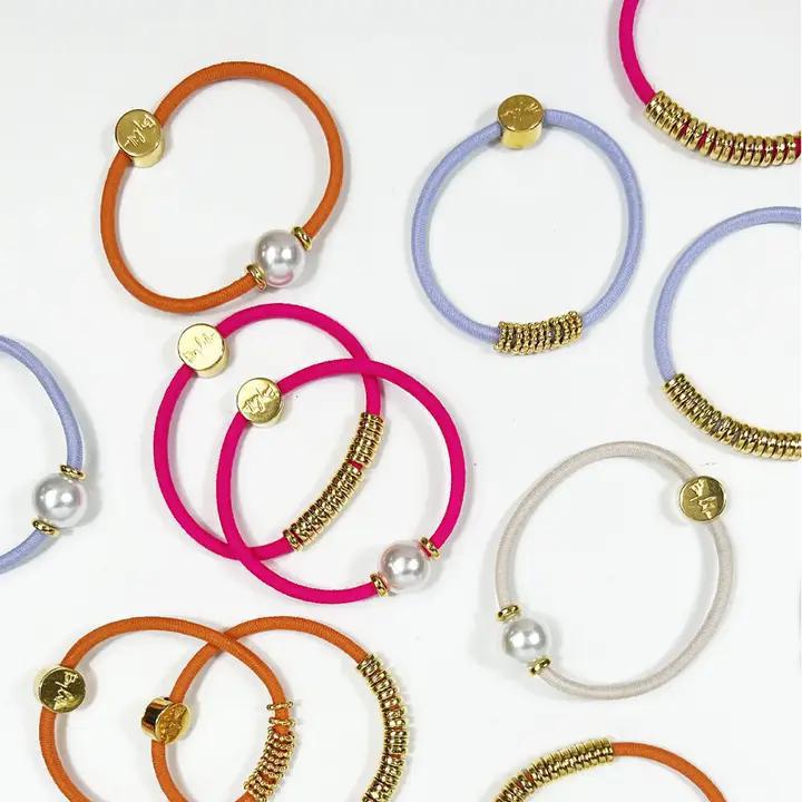 Orange Under The Sun Mix Match Bracelet/Hair Tie (Pearl & Gold)