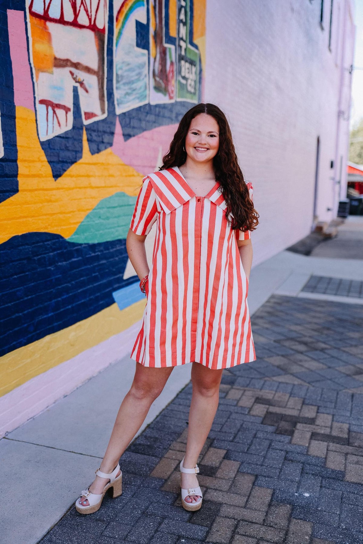 Bold Orange Stripe Collared Mini Dress