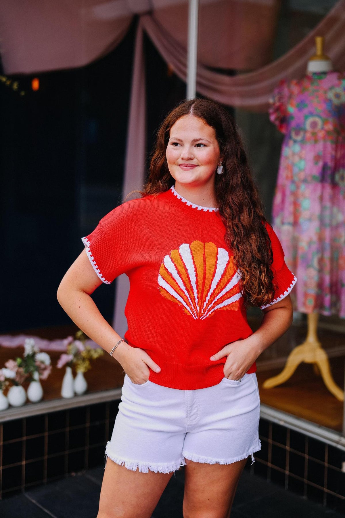 Red Shell Sweater Top