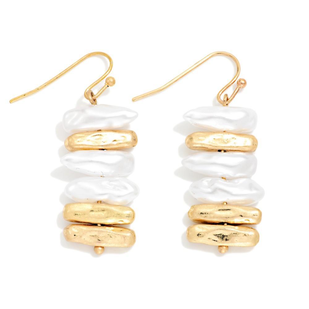 Pearl& Gold Hammered Earrings