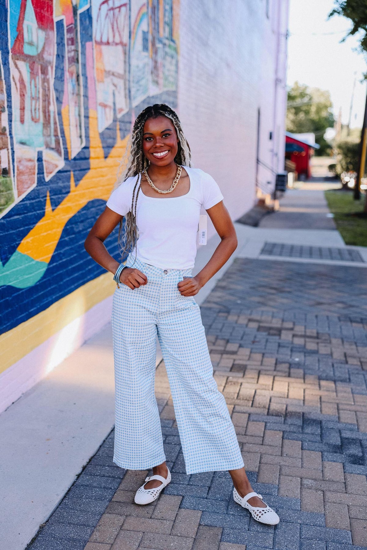 Blue Gingham Pants