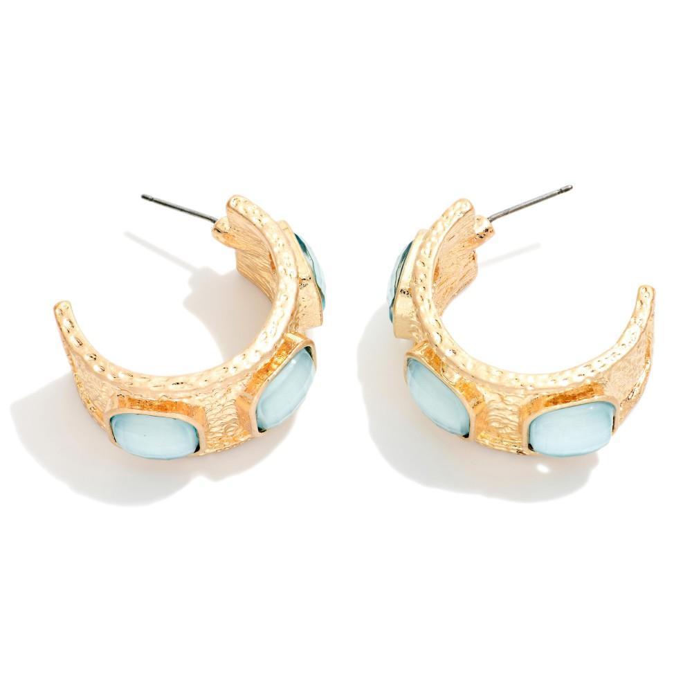 Blue Stone Hoop Earrings