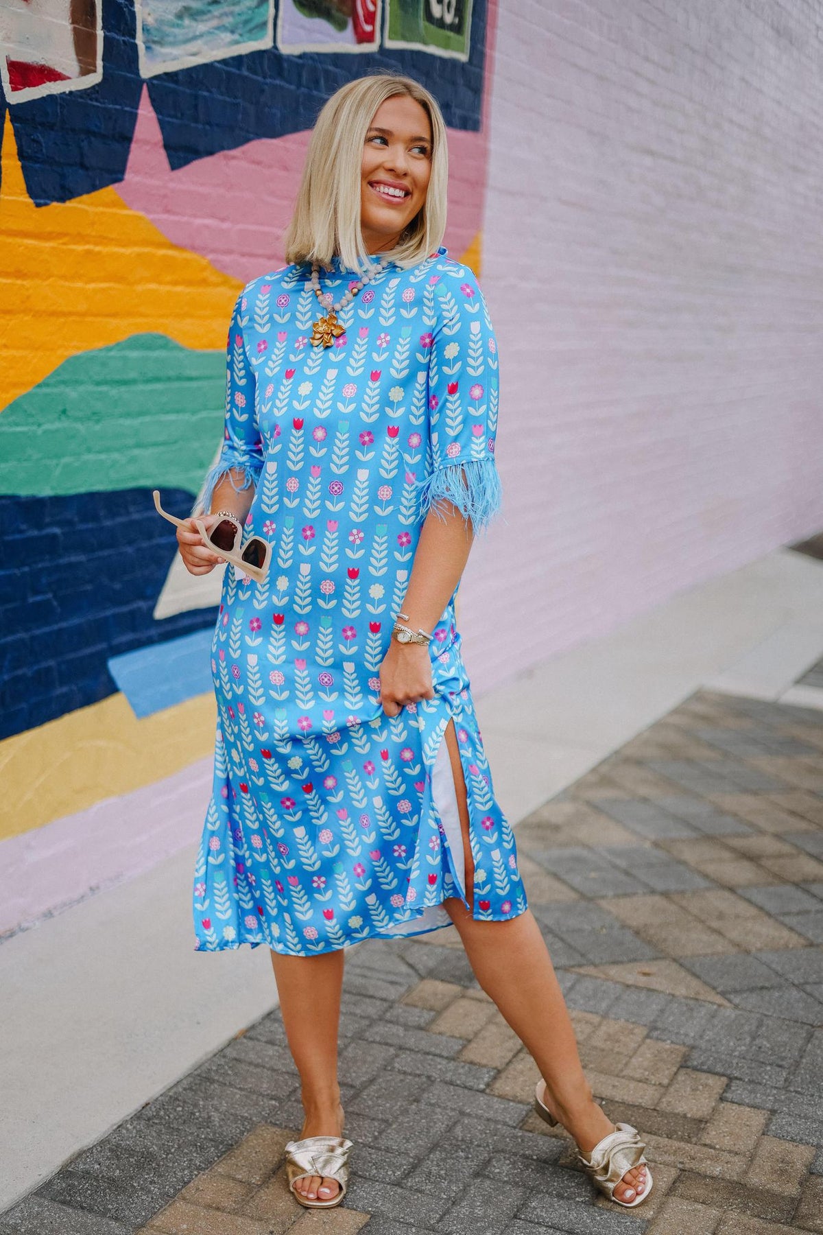 Grace Luxe Feather Caftan Maxi Dress