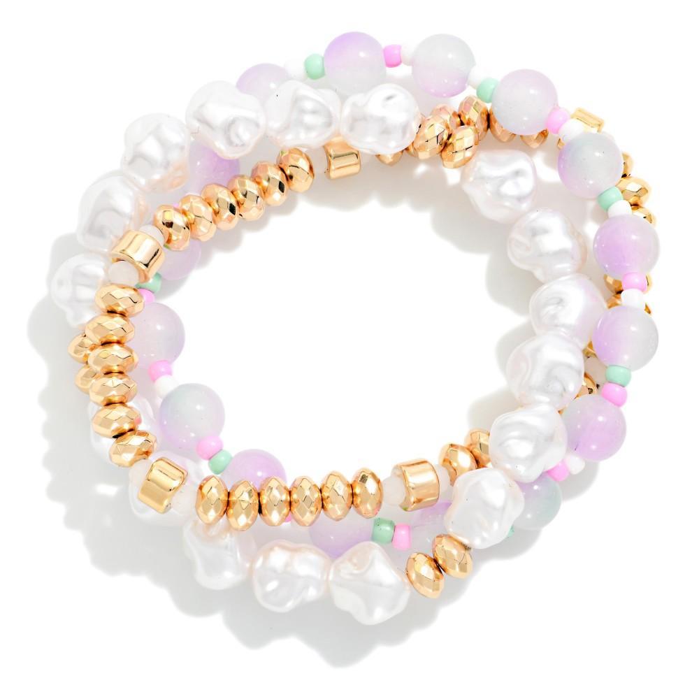 Marble and Pearl Bracelet Set