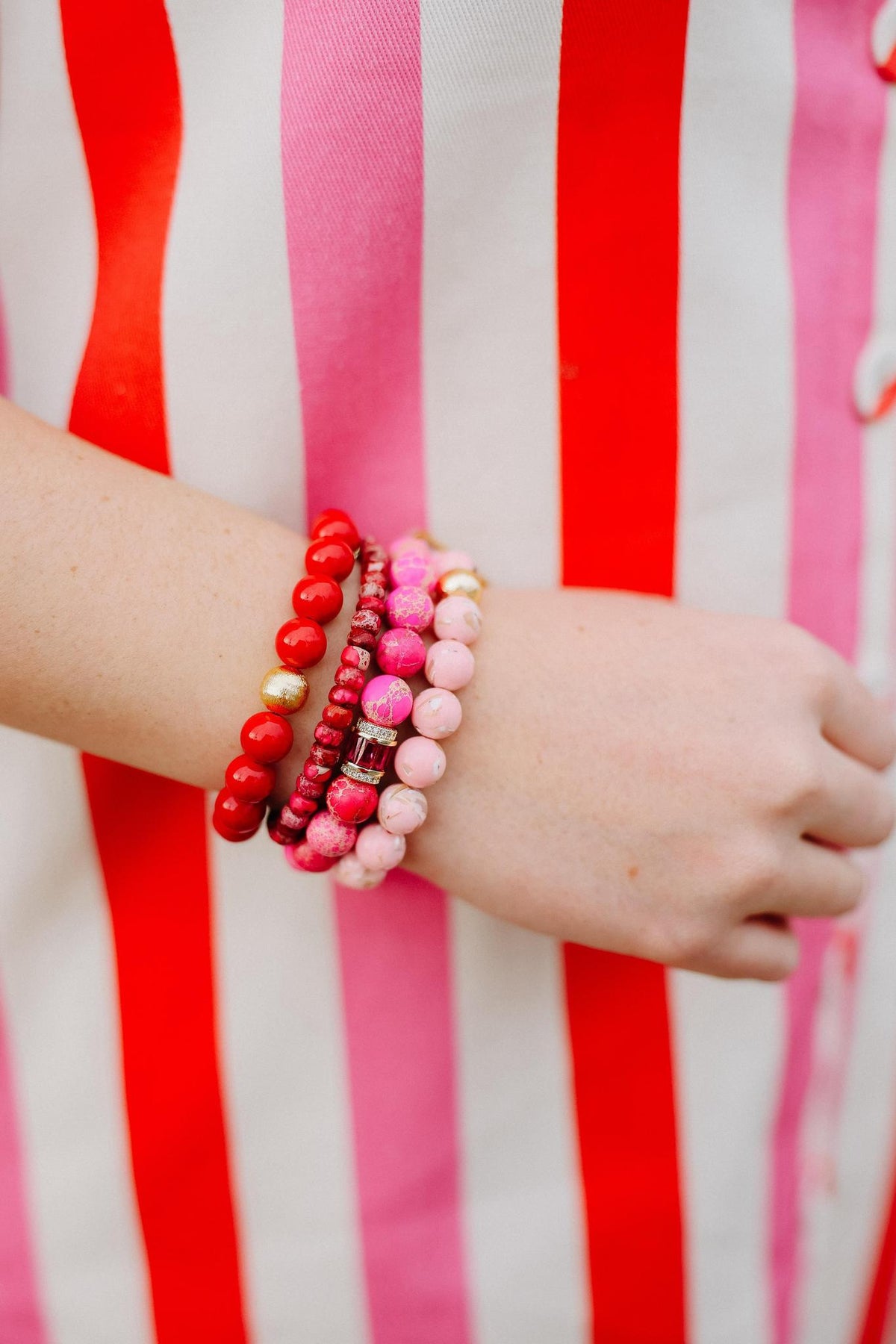 Pink and Red Striped Button Front Mini Dress