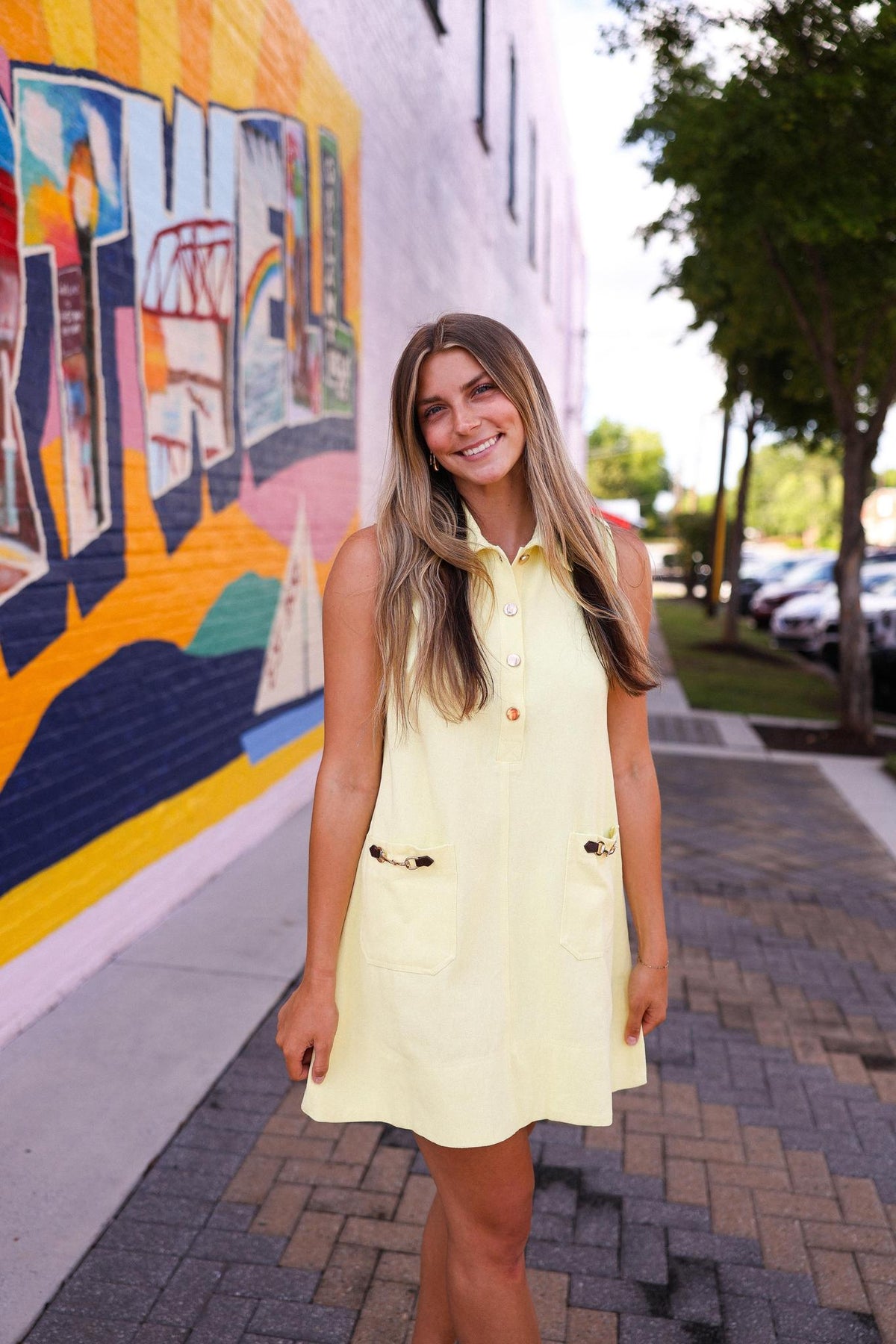 Butter Yellow Dress with Horse Bit Pocket Detail