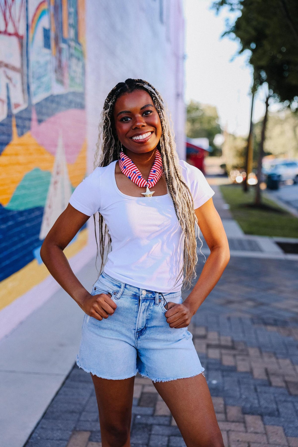 High Rise Light Denim Shorts