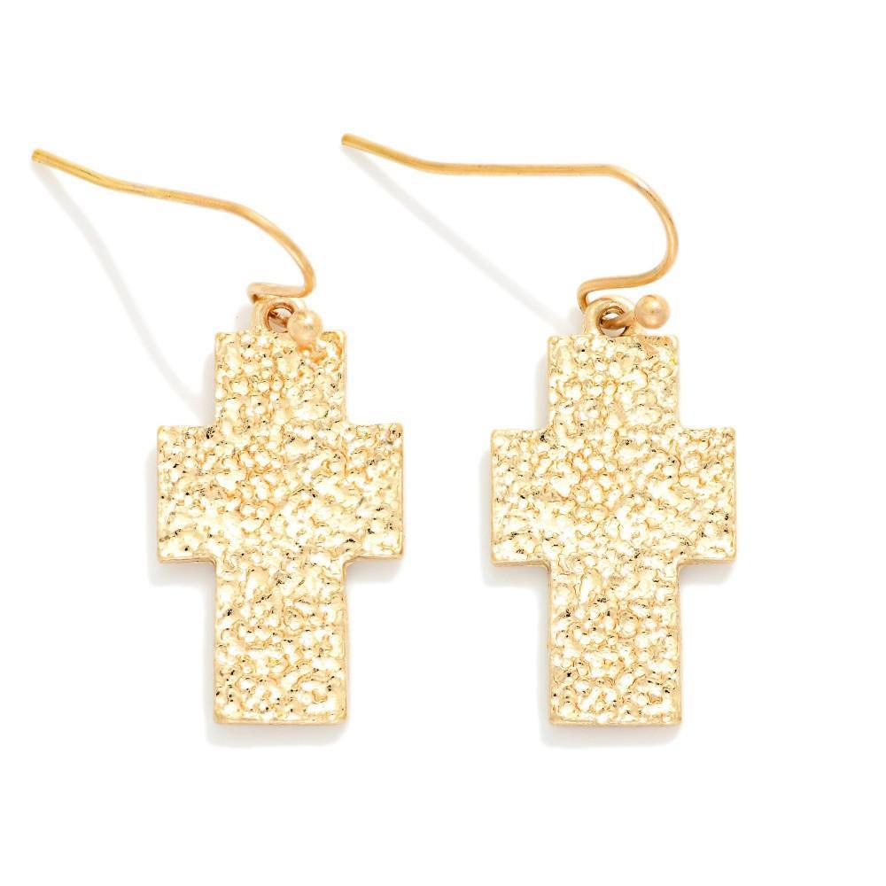 Textured Gold Cross Earrings