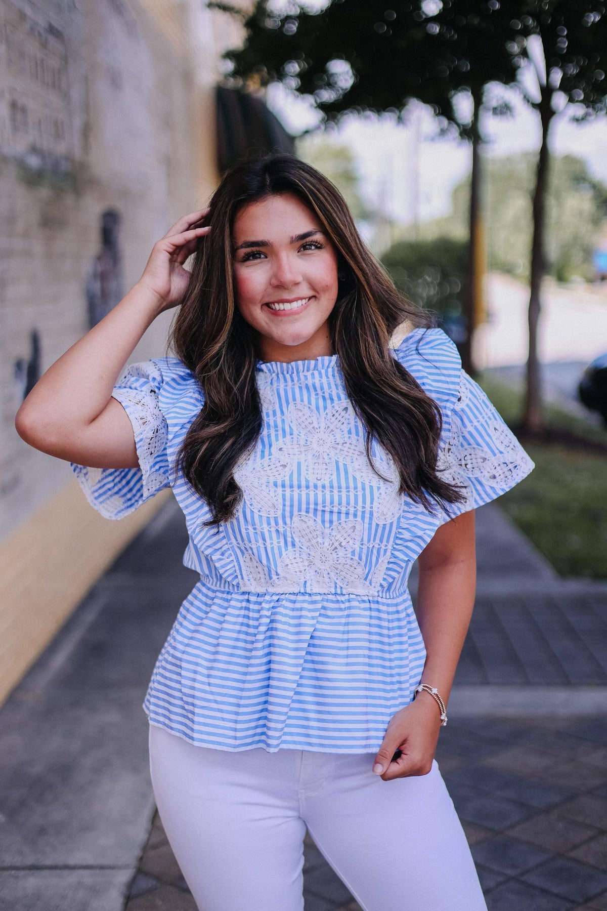 French Riveria Embroidered Peplum Top