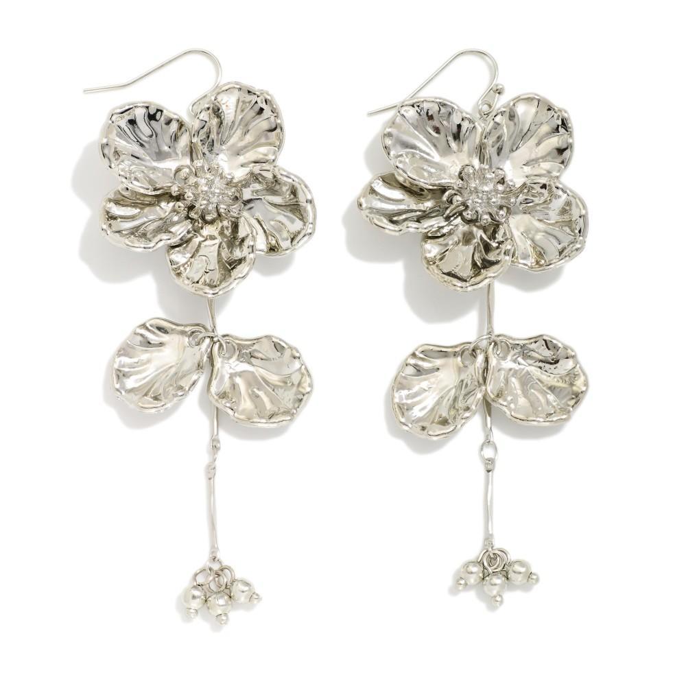 Silver Orchid Drop Earrings