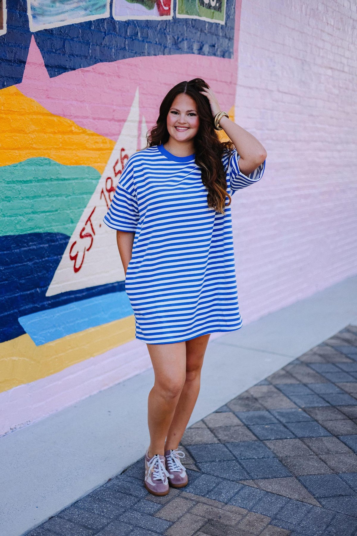Keep It Casual Mini Dress- Blue/Ivory