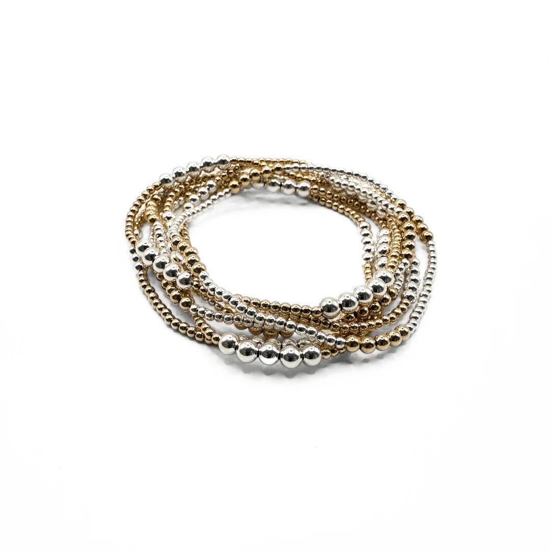 The Hamptons Mix 2*3 Sterling Silver and 14k Gold-Filled Beaded Bracelet by Erin Gray