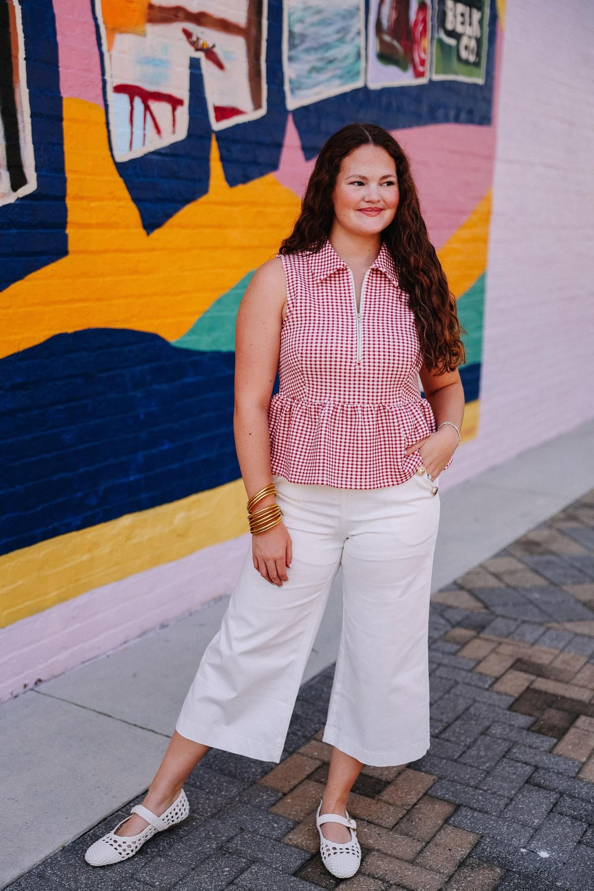 Red Gingham Peplum Top