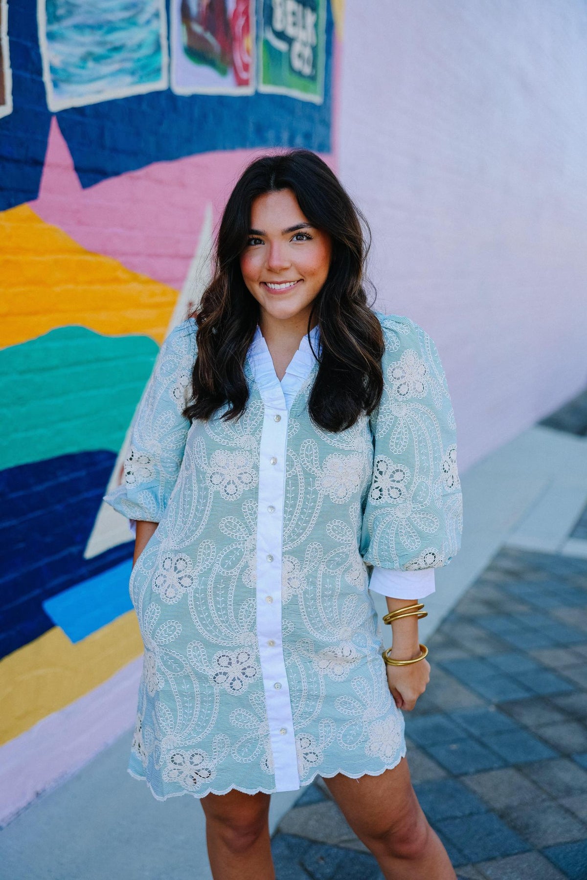 Sage Green Floral Button- Down Mini Dress