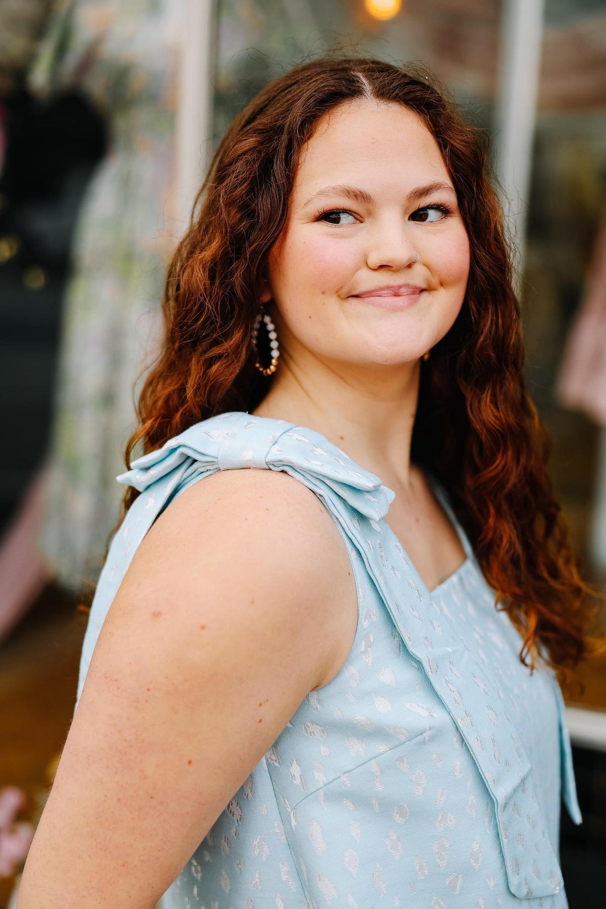 Dusty Blue Bow Shift Dress
