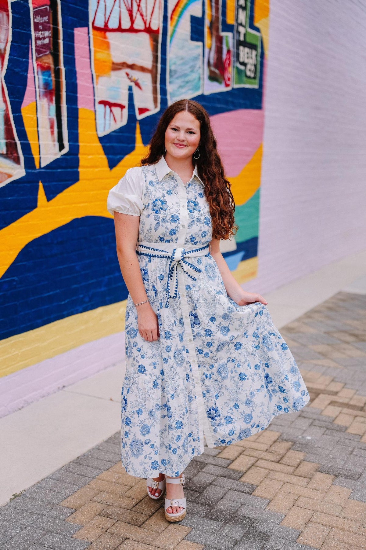 Blue Floral Midi Dress