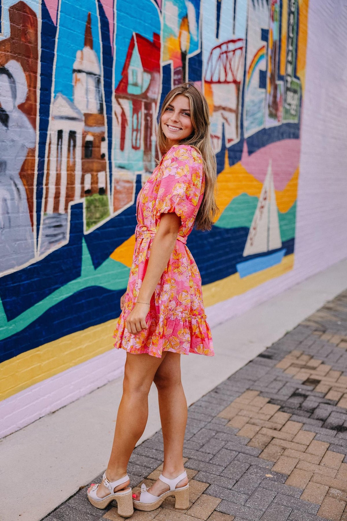 Pink Blossom Belted Mini Dress