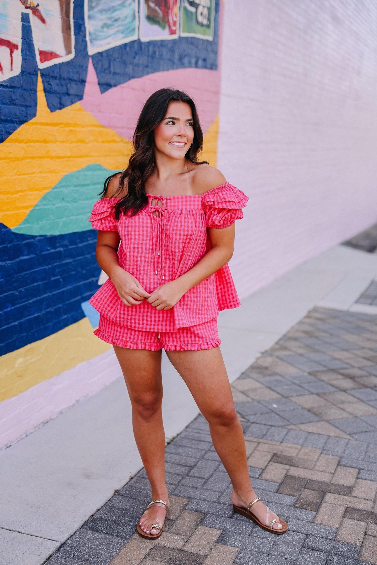Pink and Red Check Short Set